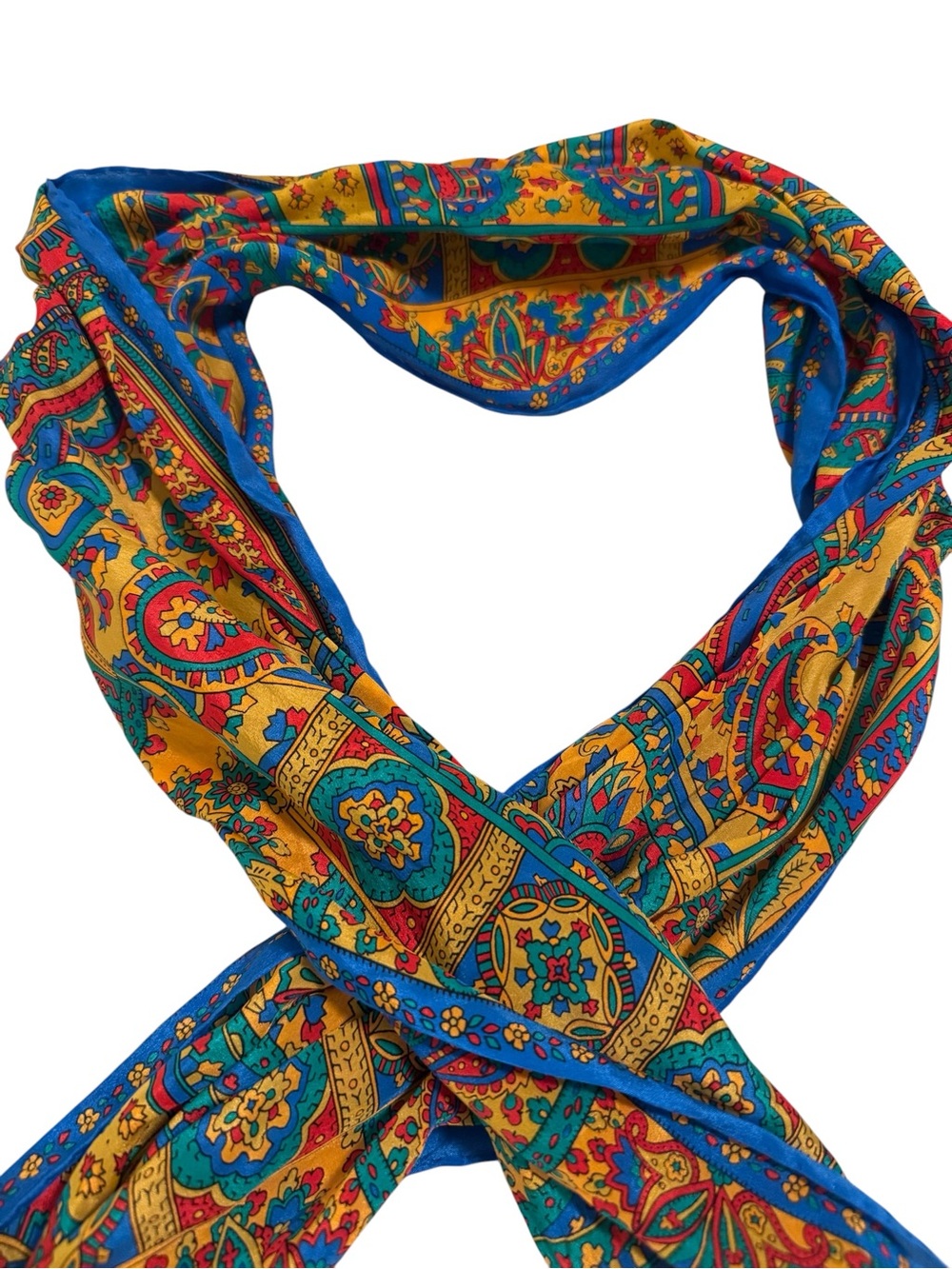 Vintage Elaine Gold 100% Pure Silk Scarf BLUE YELLOW